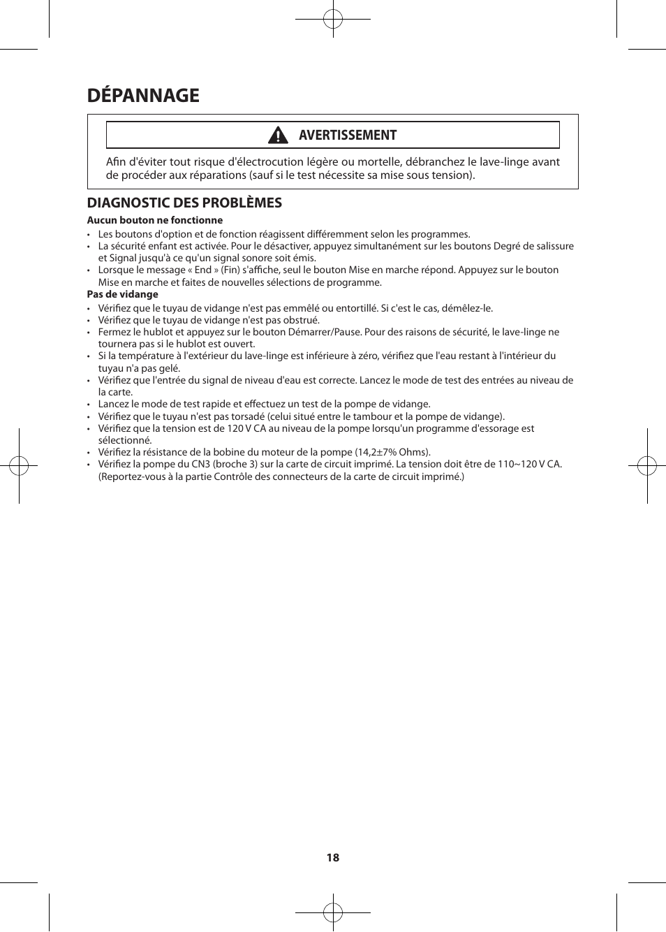 Dépannage, Diagnostic des problèmes, Avertissement | Samsung WF405ATPASU-A2 User Manual | Page 66 / 72