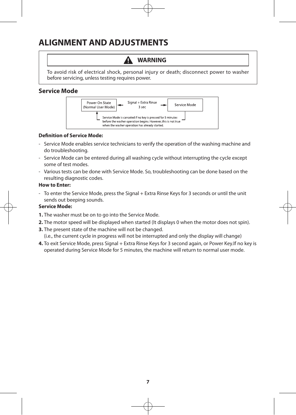 Alignment and adjustments, Service mode, Warning | Samsung WF405ATPASU-A2 User Manual | Page 7 / 72