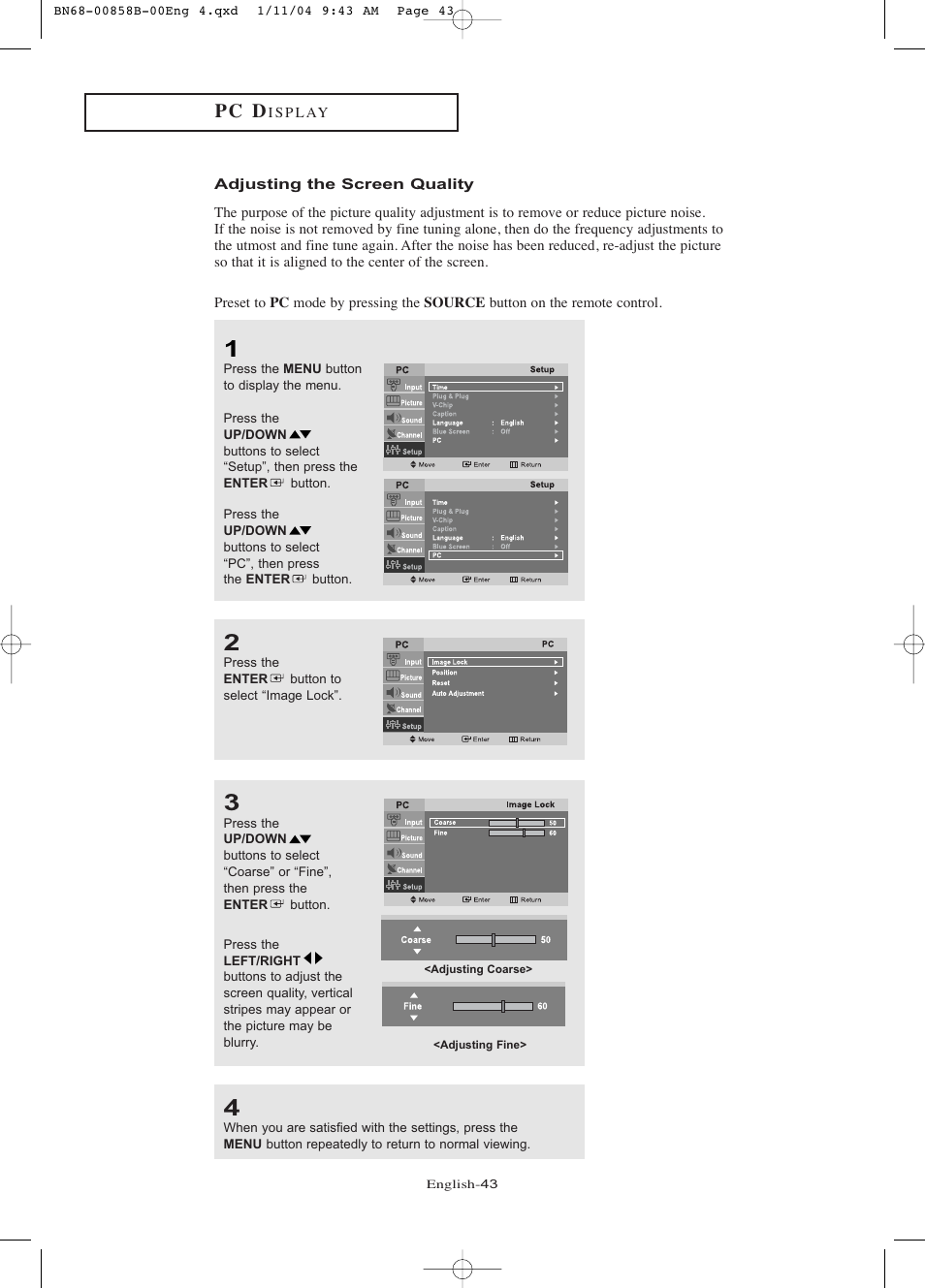 Adjusting the screen quality, P c d | Samsung LTP2045UX-XAA User Manual | Page 48 / 66