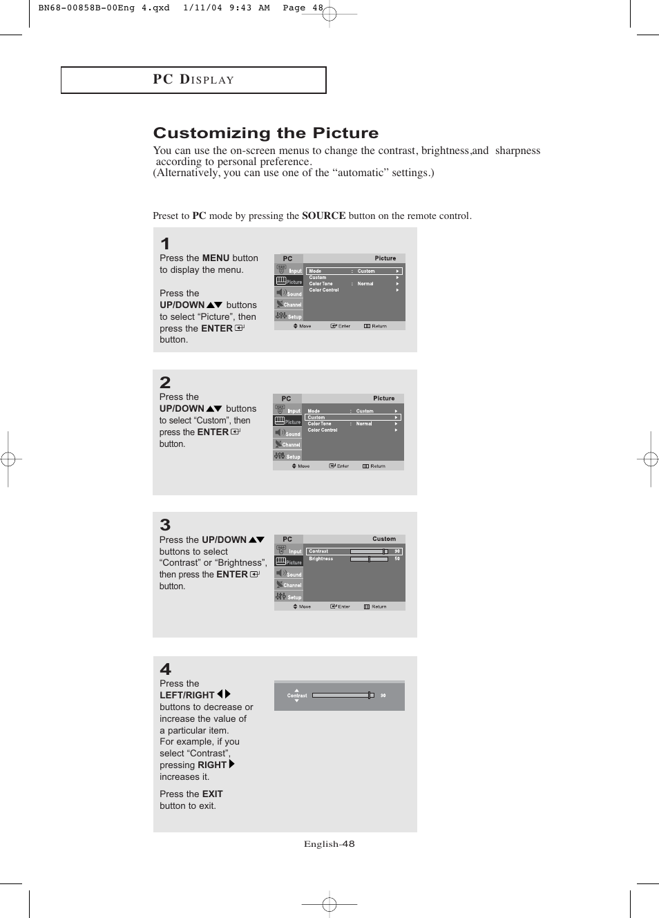 Customizing the picture, P c d | Samsung LTP2045UX-XAA User Manual | Page 53 / 66