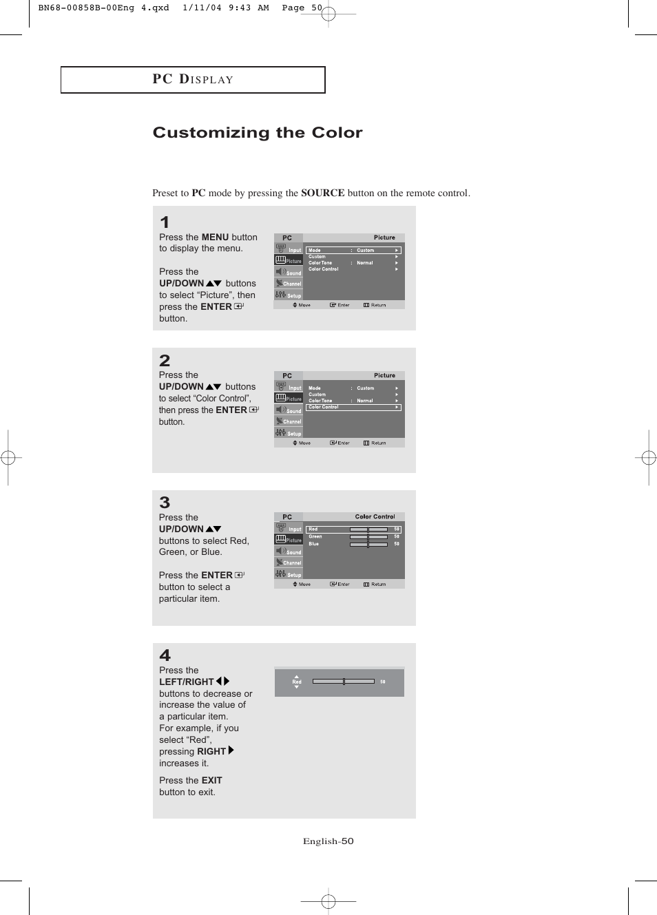 Customizing the color, P c d | Samsung LTP2045UX-XAA User Manual | Page 55 / 66