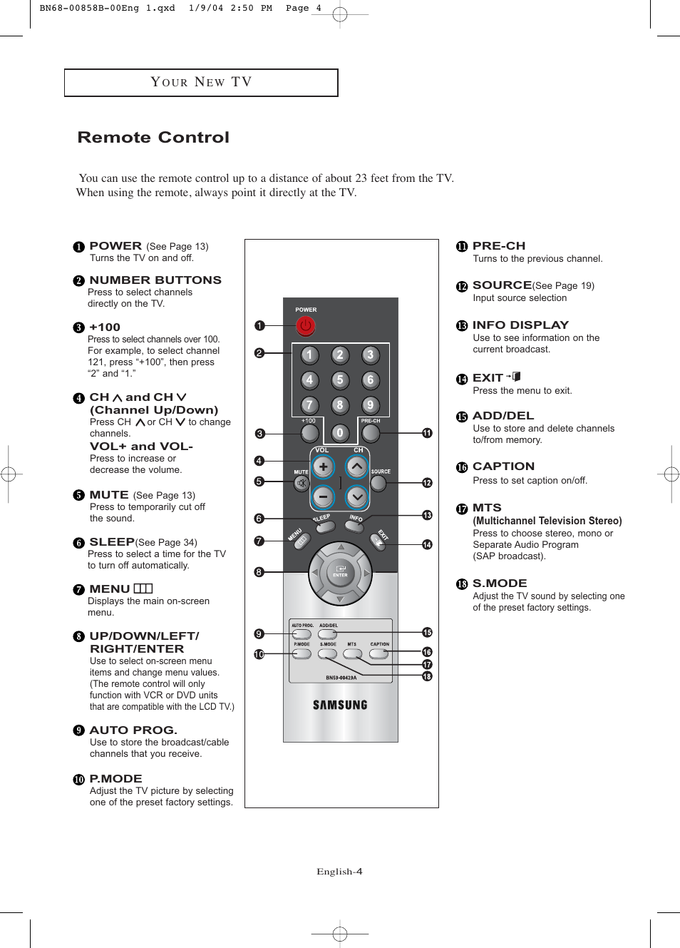Remote control | Samsung LTP2045UX-XAA User Manual | Page 9 / 66