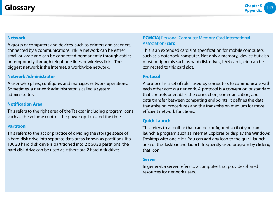 Glossary | Samsung XE300TZC-K01US User Manual | Page 118 / 120