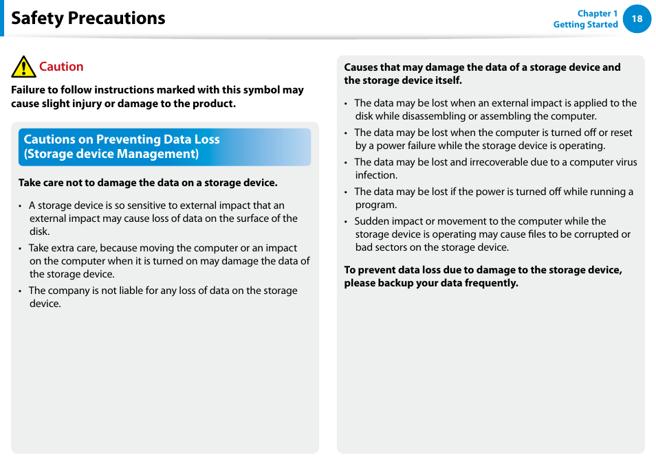 Safety precautions, Caution | Samsung XE300TZC-K01US User Manual | Page 19 / 120