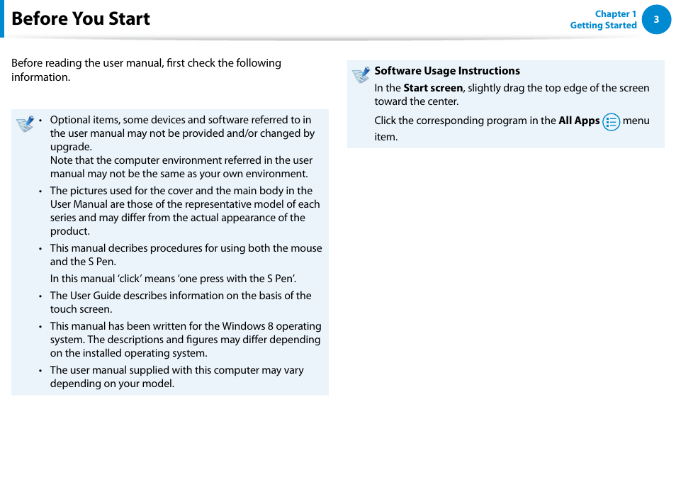 Before you start | Samsung XE300TZC-K01US User Manual | Page 4 / 120