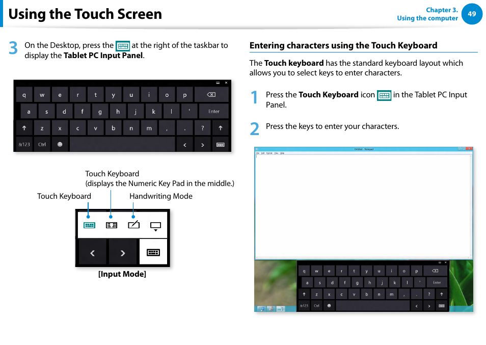 Using the touch screen | Samsung XE300TZC-K01US User Manual | Page 50 / 120