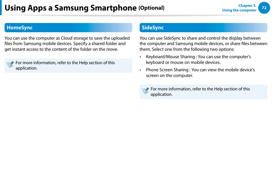 Using apps a samsung smartphone (optional), Using apps a samsung smartphone, Optional) | Samsung XE300TZC-K01US User Manual | Page 73 / 120