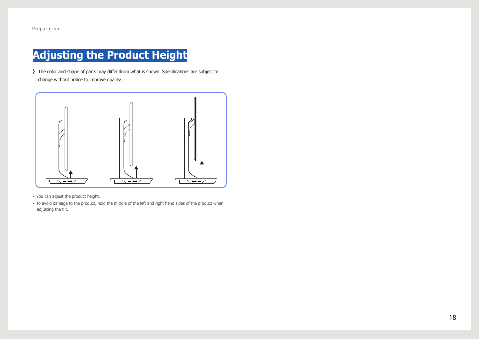 Adjusting the product height | Samsung LS27B971DS-ZA User Manual | Page 18 / 70