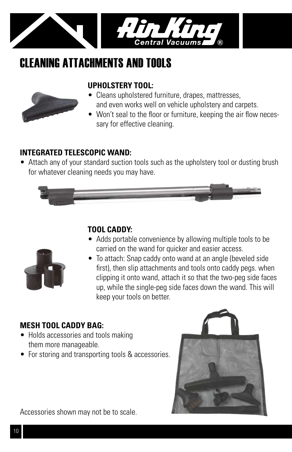 Cleaning attachments and tools | Air King CVS-22E User Manual | Page 10 / 12