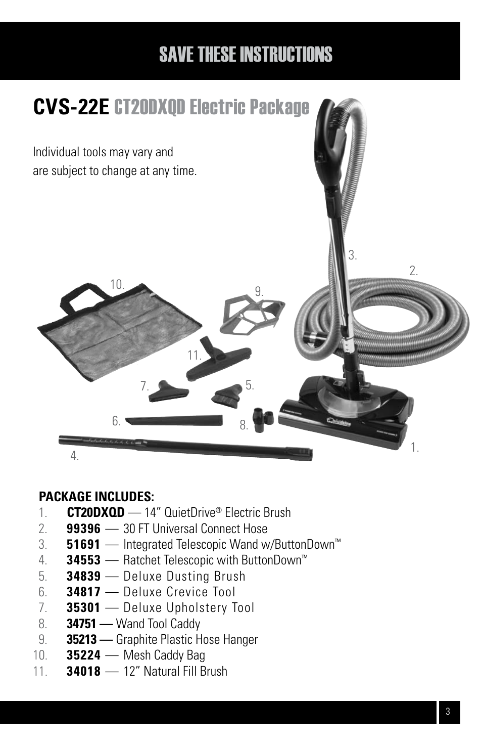 Cvs-22e ct20dxqd electric package, Save these instructions | Air King CVS-22E User Manual | Page 3 / 12