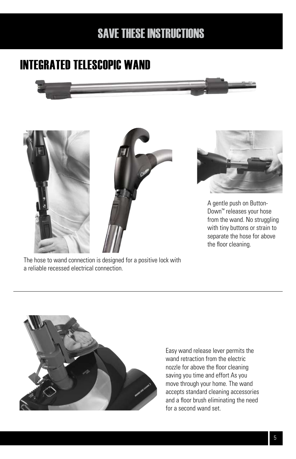 Integrated telescopic wand save these instructions | Air King CVS-22E User Manual | Page 5 / 12