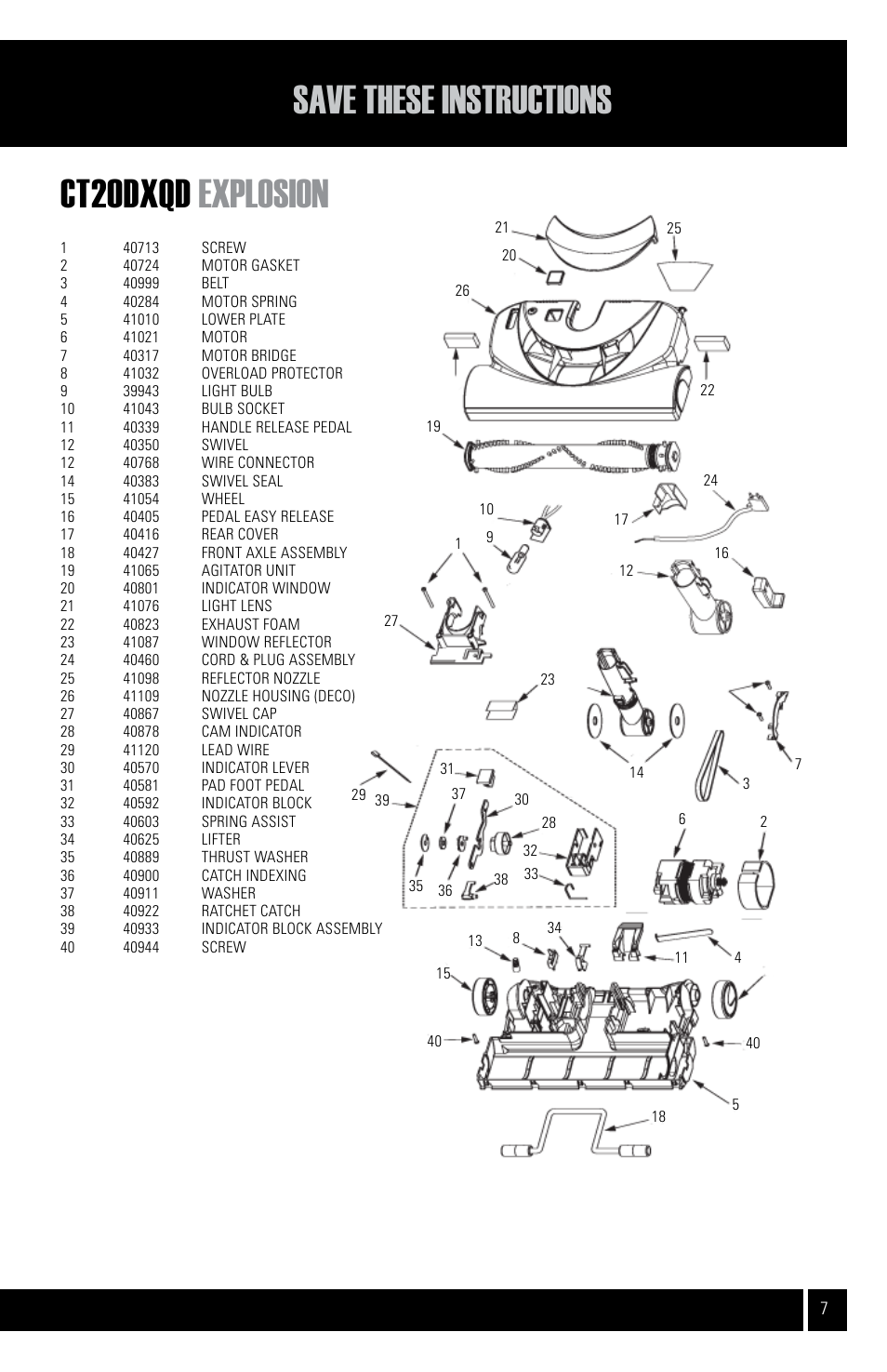 Save these instructions, Ct20dxqd explosion | Air King CVS-22E User Manual | Page 7 / 12