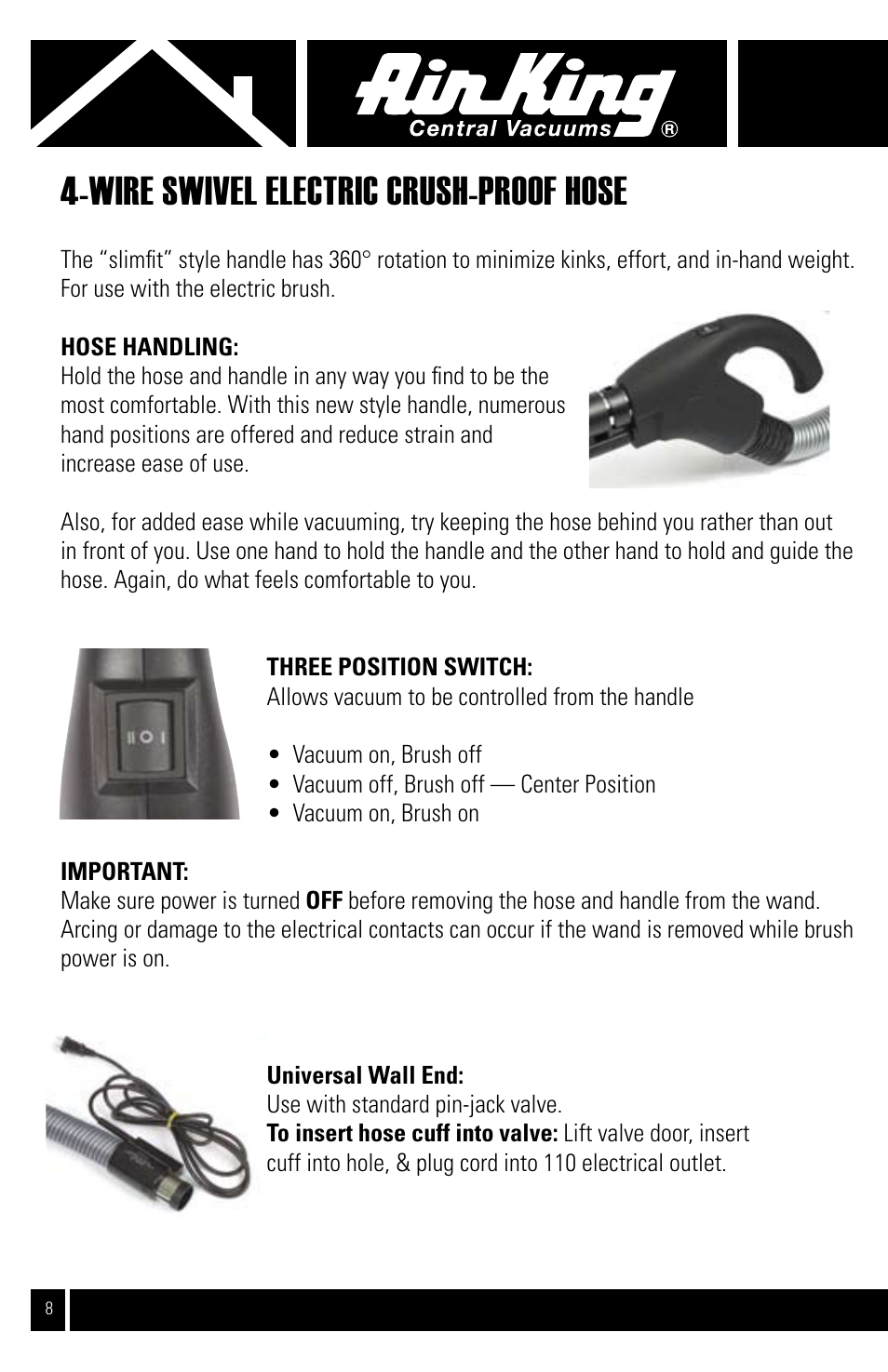 Wire swivel electric crush-proof hose | Air King CVS-22E User Manual | Page 8 / 12