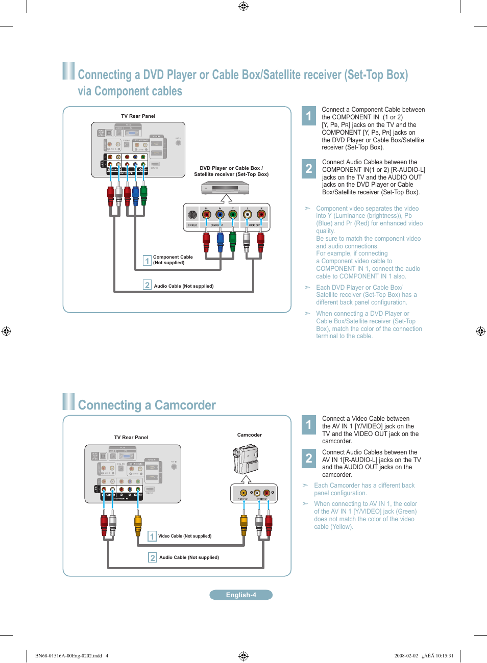 Connecting a camcorder | Samsung LN32A330J1XZD User Manual | Page 4 / 12