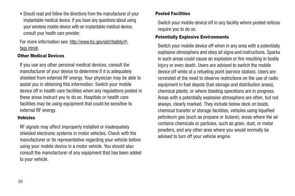 Other medical devices, Vehicles, Posted facilities | Potentially explosive environments | Samsung SCH-R880MBAUSC User Manual | Page 100 / 114