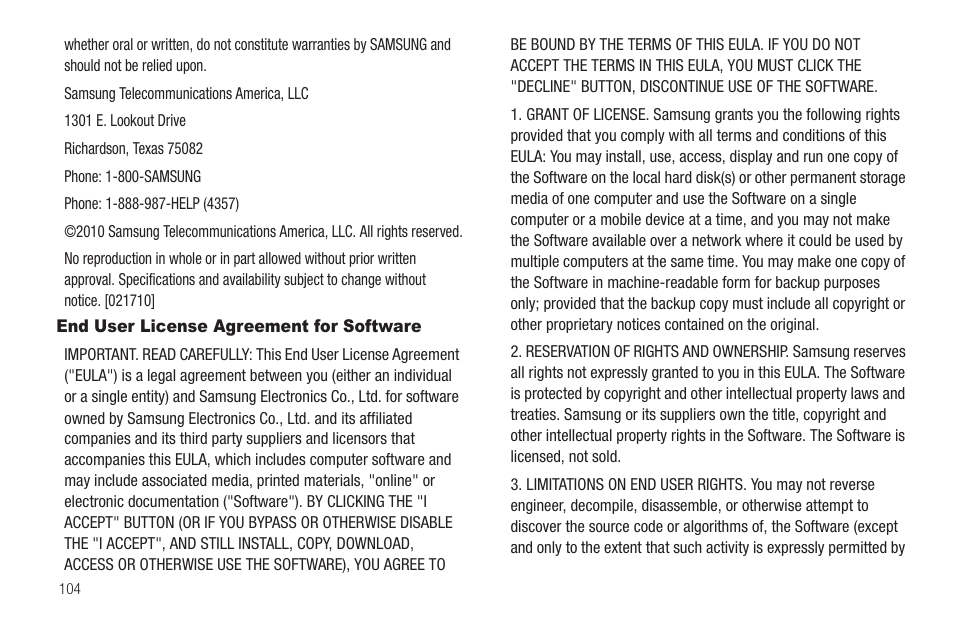 End user license agreement for software | Samsung SCH-R880MBAUSC User Manual | Page 108 / 114