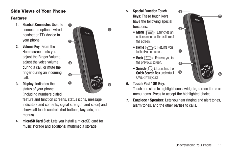 Side views of your phone, Features | Samsung SCH-R880MBAUSC User Manual | Page 15 / 114