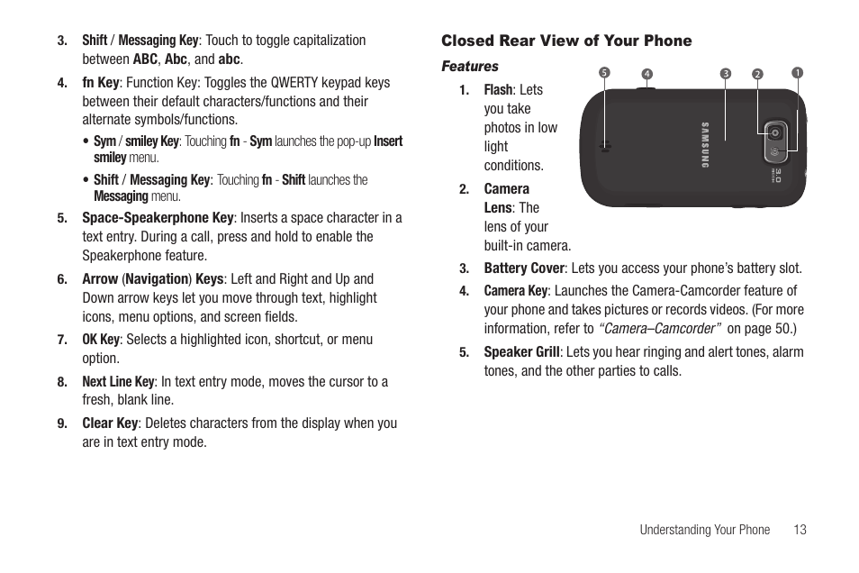 Closed rear view of your phone, Features | Samsung SCH-R880MBAUSC User Manual | Page 17 / 114