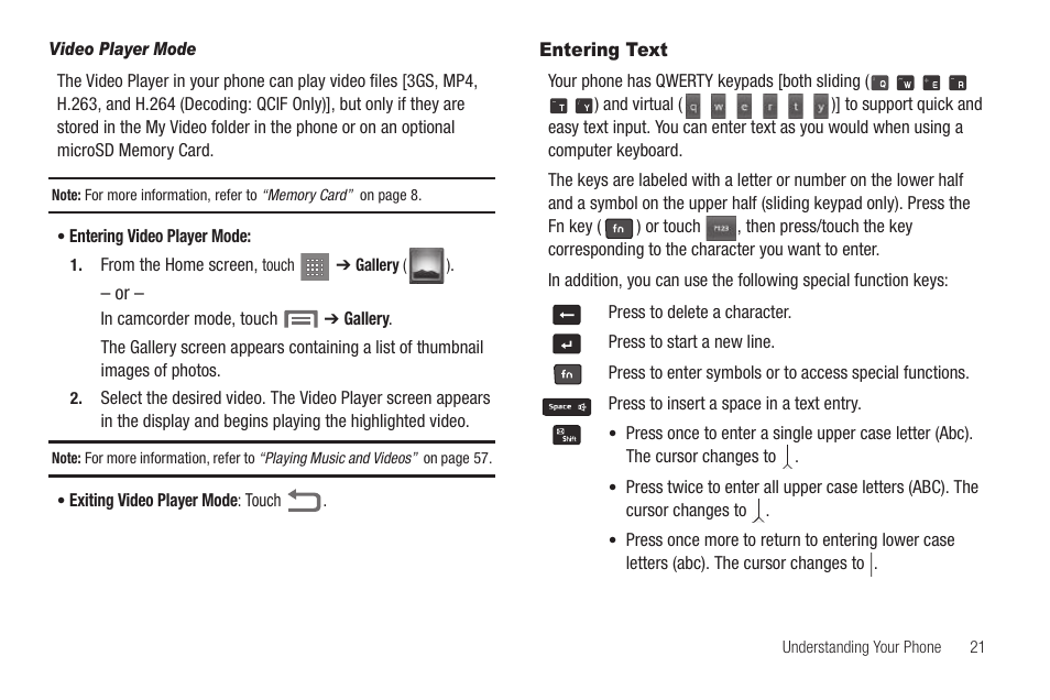 Video player mode, Entering text | Samsung SCH-R880MBAUSC User Manual | Page 25 / 114