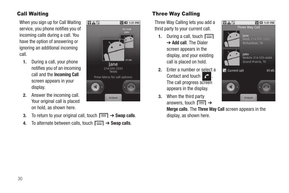 Call waiting, Three way calling, Call waiting three way calling | Samsung SCH-R880MBAUSC User Manual | Page 34 / 114