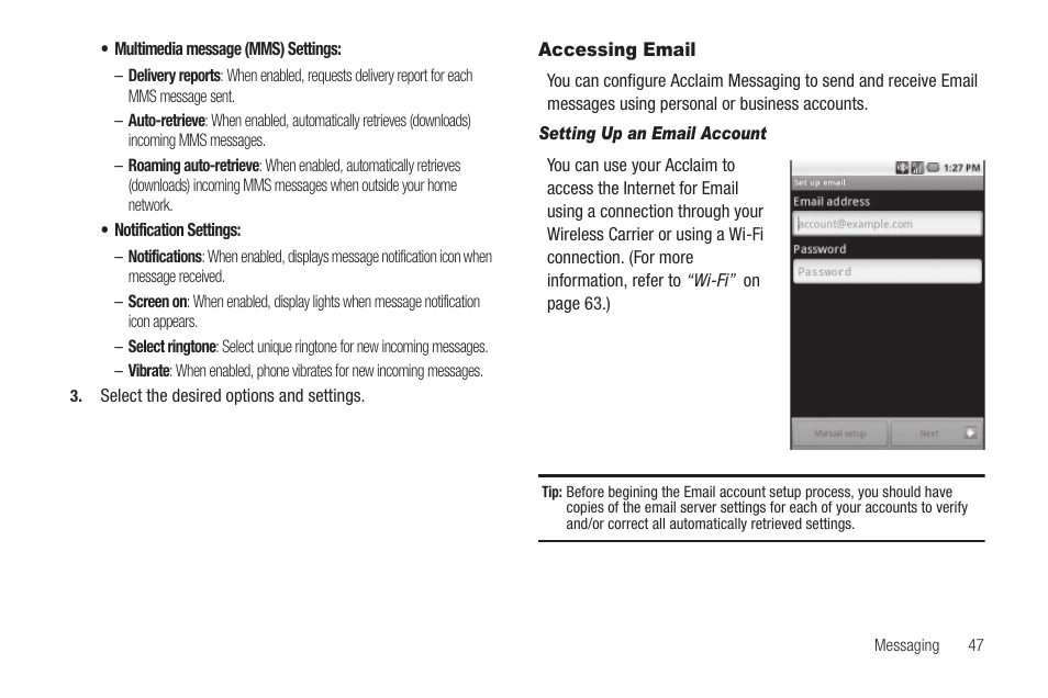 Accessing email, Setting up an email account | Samsung SCH-R880MBAUSC User Manual | Page 51 / 114