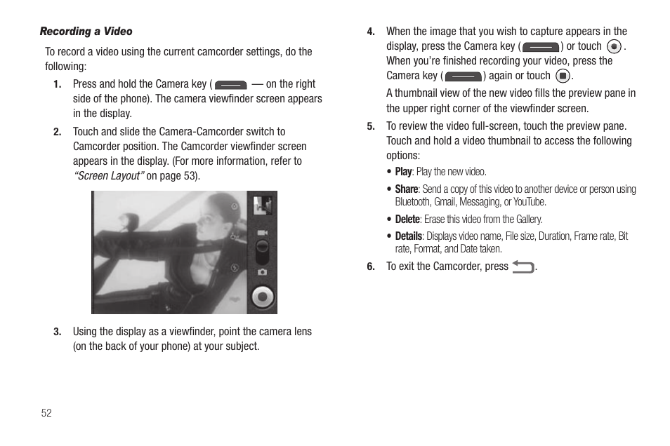 Recording a video | Samsung SCH-R880MBAUSC User Manual | Page 56 / 114