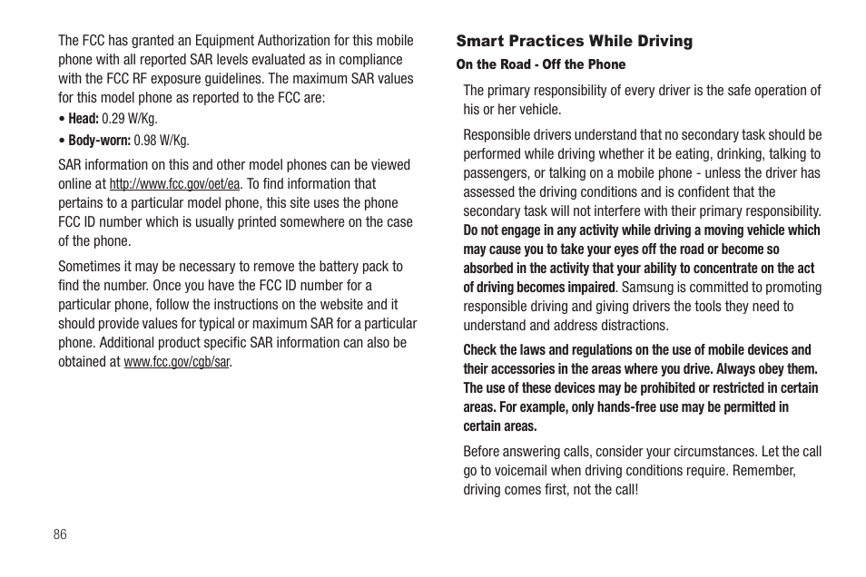 Smart practices while driving, On the road - off the phone | Samsung SCH-R880MBAUSC User Manual | Page 90 / 114