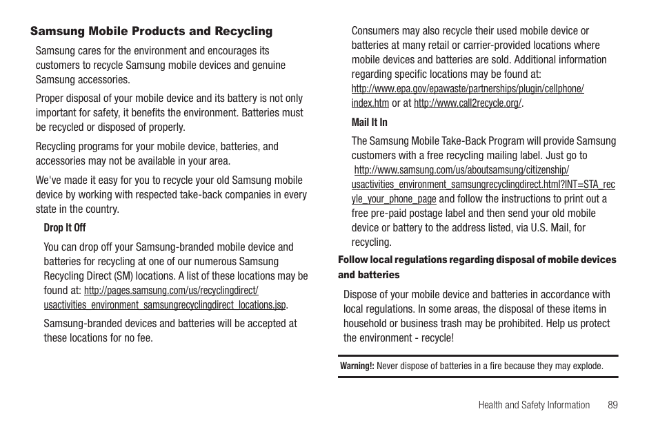 Samsung mobile products and recycling | Samsung SCH-R880MBAUSC User Manual | Page 93 / 114