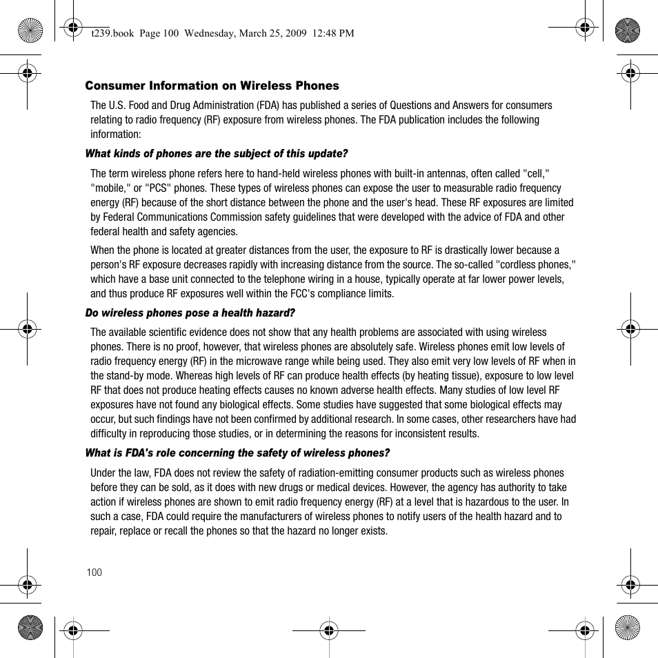 Consumer information on wireless phones | Samsung SGH-T239WRBTMB User Manual | Page 104 / 132