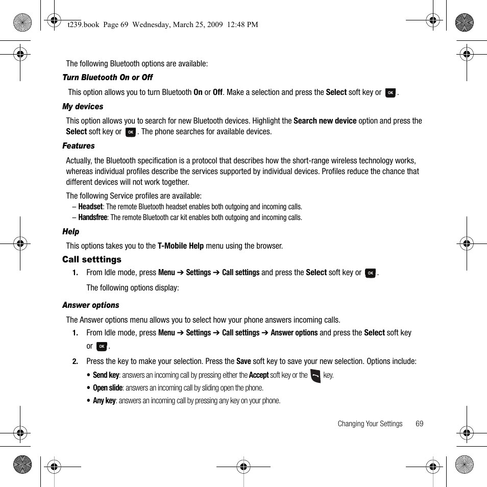 Call setttings | Samsung SGH-T239WRBTMB User Manual | Page 73 / 132