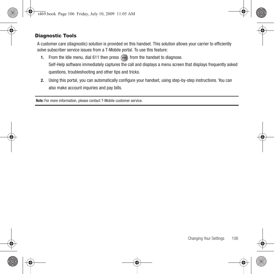 Diagnostic tools | Samsung SGH-T469DAATMB User Manual | Page 109 / 162