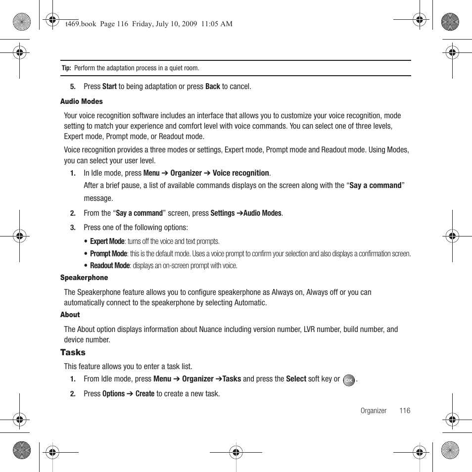 Tasks | Samsung SGH-T469DAATMB User Manual | Page 119 / 162