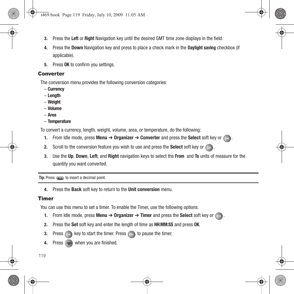 Converter, Timer, Converter timer | Samsung SGH-T469DAATMB User Manual | Page 122 / 162