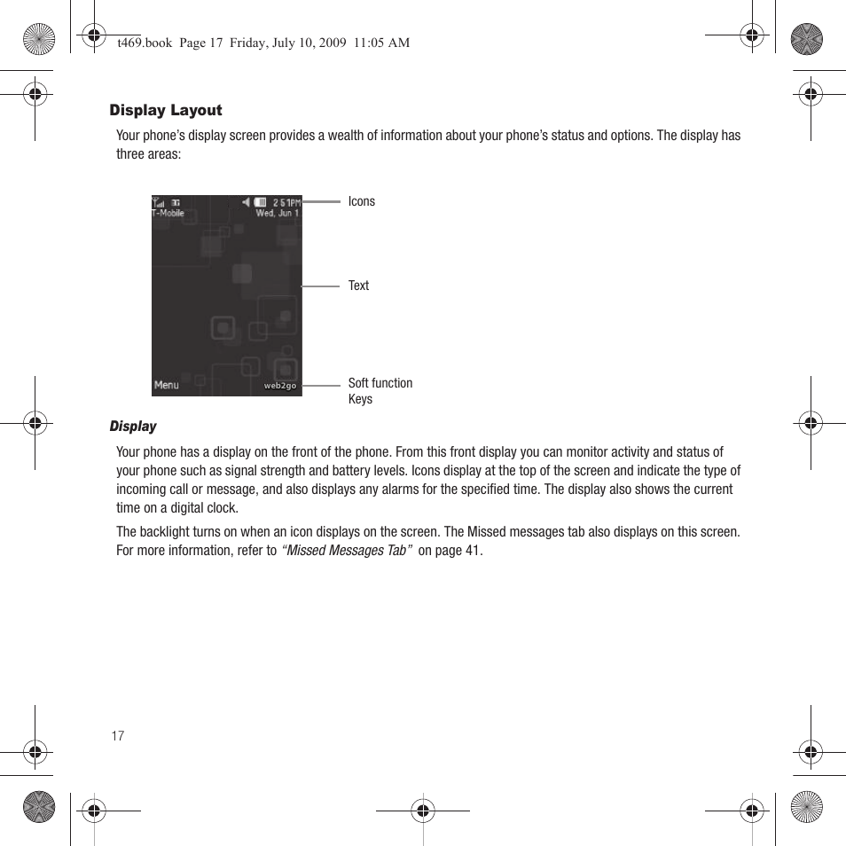 Display layout | Samsung SGH-T469DAATMB User Manual | Page 20 / 162