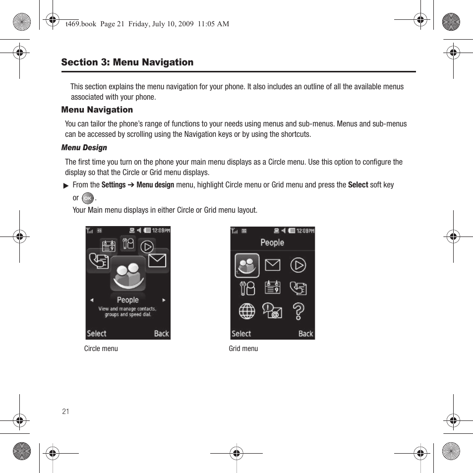 Section 3: menu navigation, Menu navigation | Samsung SGH-T469DAATMB User Manual | Page 24 / 162