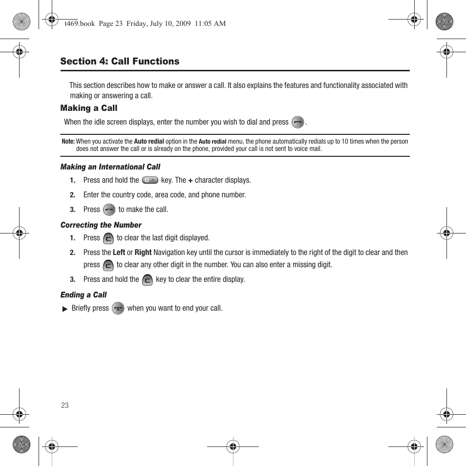 Section 4: call functions, Making a call | Samsung SGH-T469DAATMB User Manual | Page 26 / 162