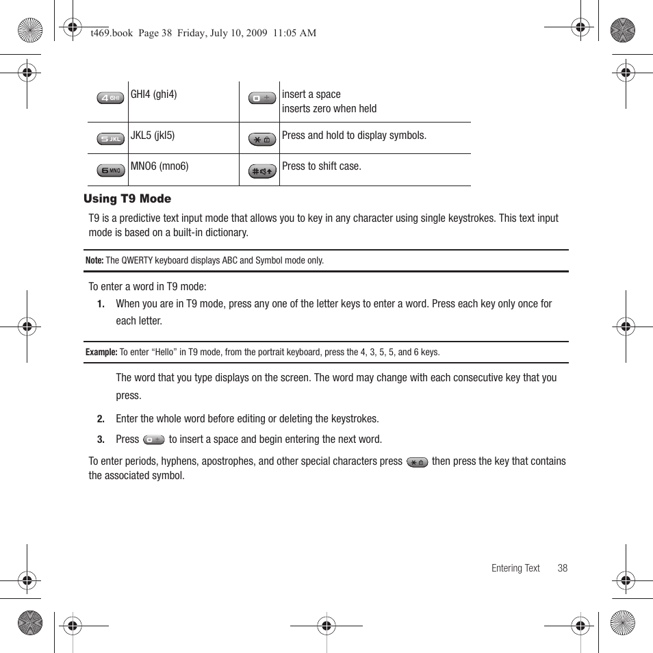 Using t9 mode | Samsung SGH-T469DAATMB User Manual | Page 41 / 162