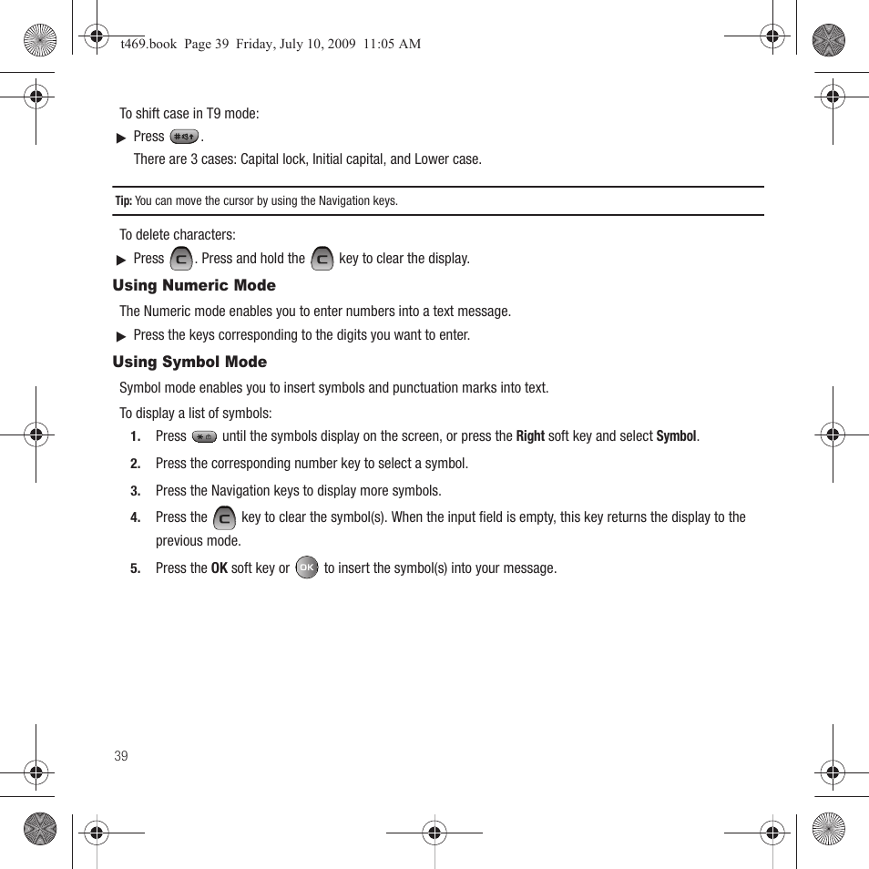 Using numeric mode, Using symbol mode, Using numeric mode using symbol mode | Samsung SGH-T469DAATMB User Manual | Page 42 / 162
