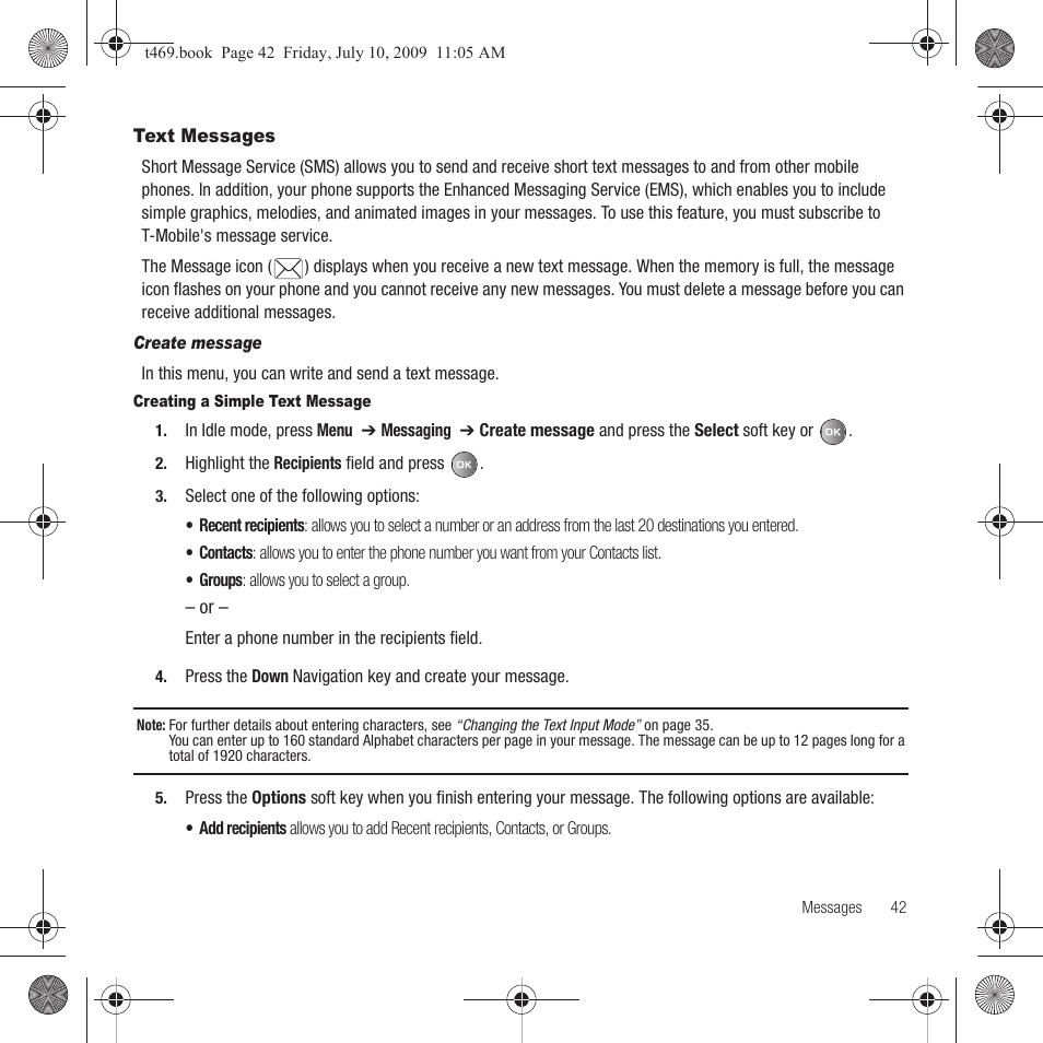 Text messages | Samsung SGH-T469DAATMB User Manual | Page 45 / 162