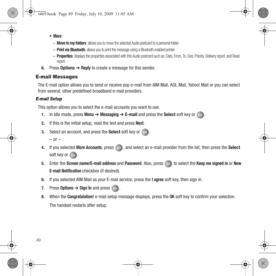 E-mail messages | Samsung SGH-T469DAATMB User Manual | Page 52 / 162