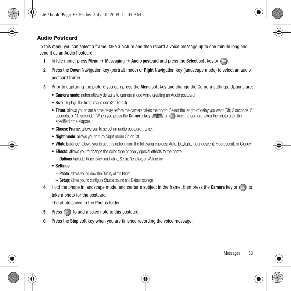 Audio postcard | Samsung SGH-T469DAATMB User Manual | Page 53 / 162