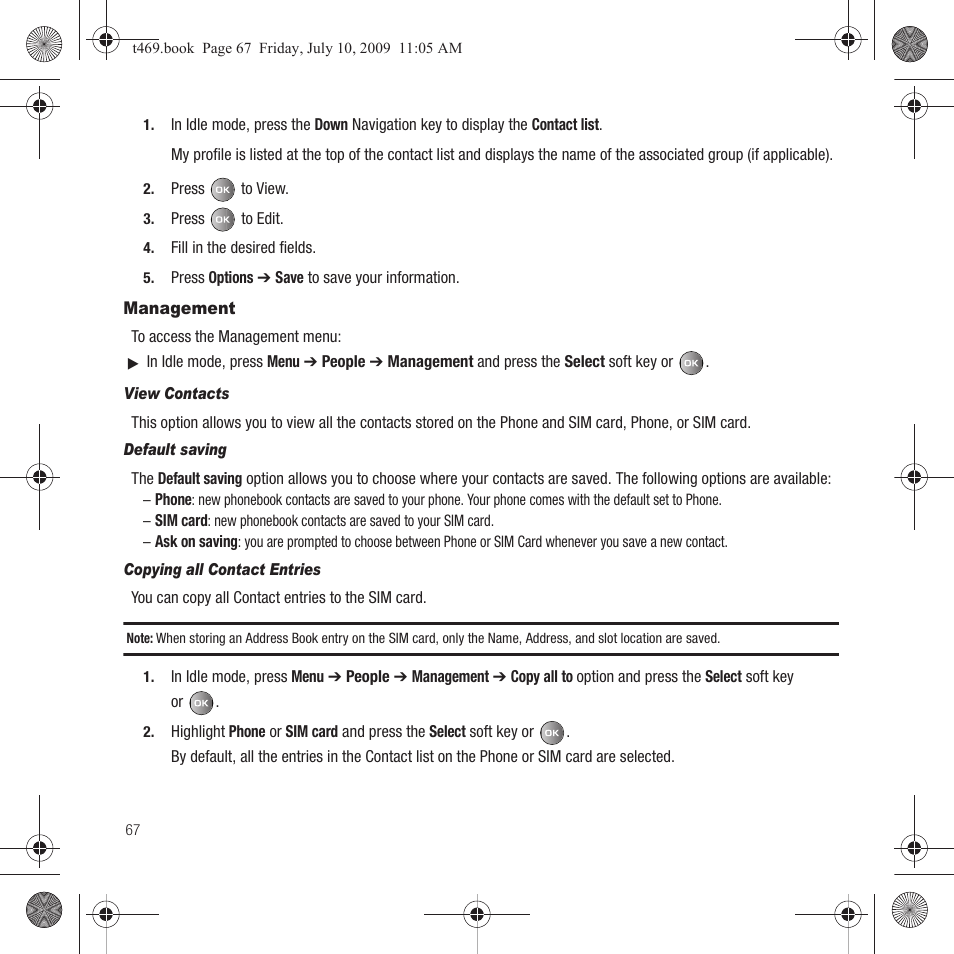 Management | Samsung SGH-T469DAATMB User Manual | Page 70 / 162