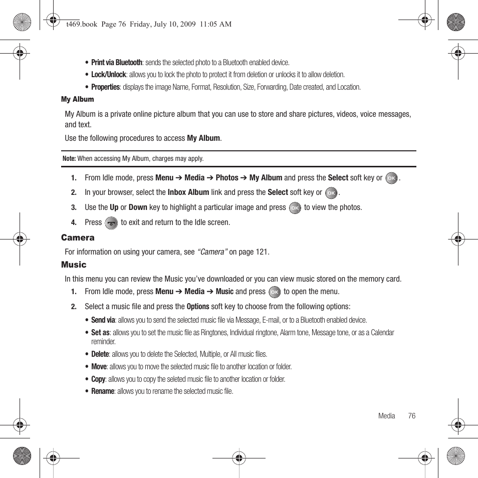 Camera, Music, Camera music | Samsung SGH-T469DAATMB User Manual | Page 79 / 162