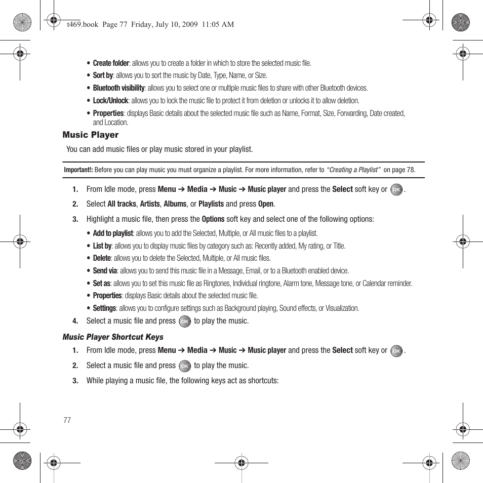 Music player | Samsung SGH-T469DAATMB User Manual | Page 80 / 162