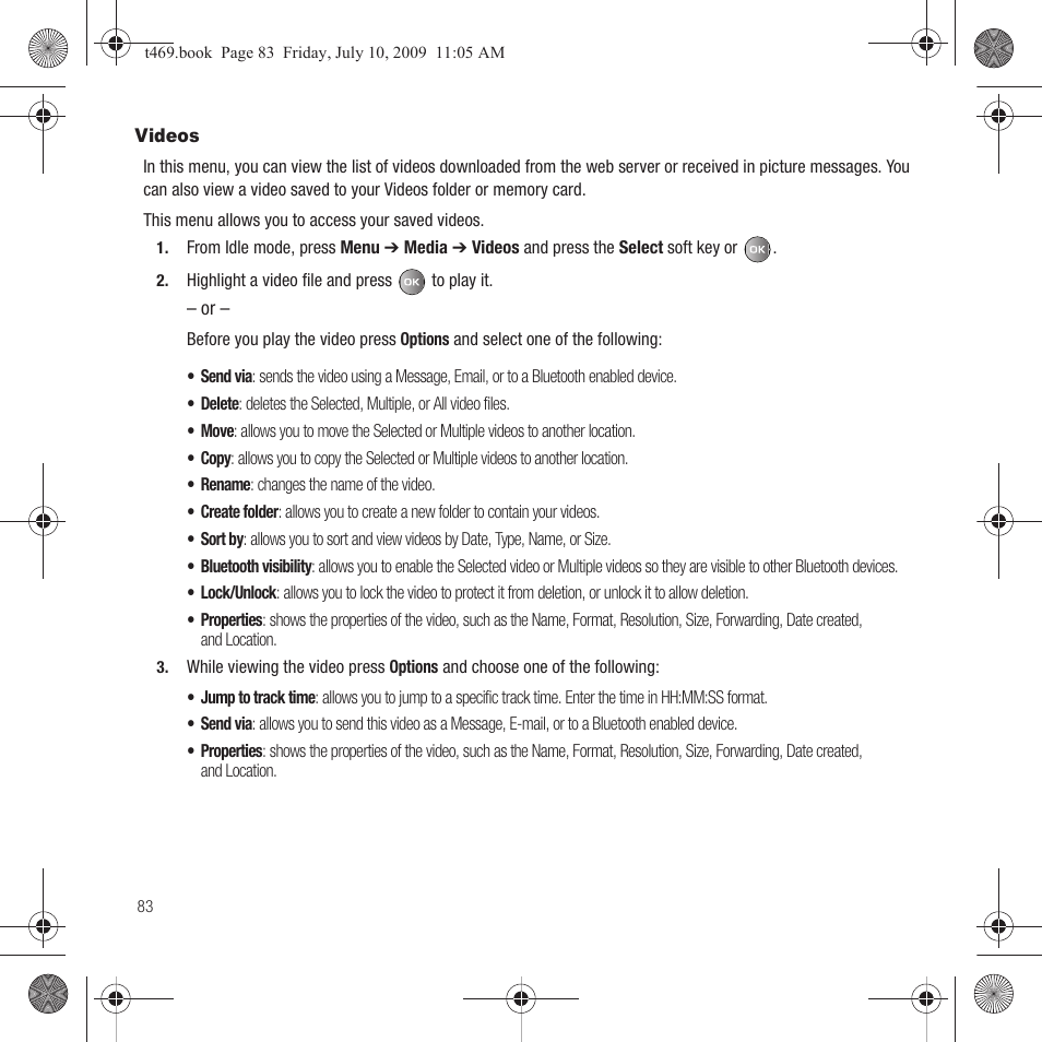 Videos | Samsung SGH-T469DAATMB User Manual | Page 86 / 162