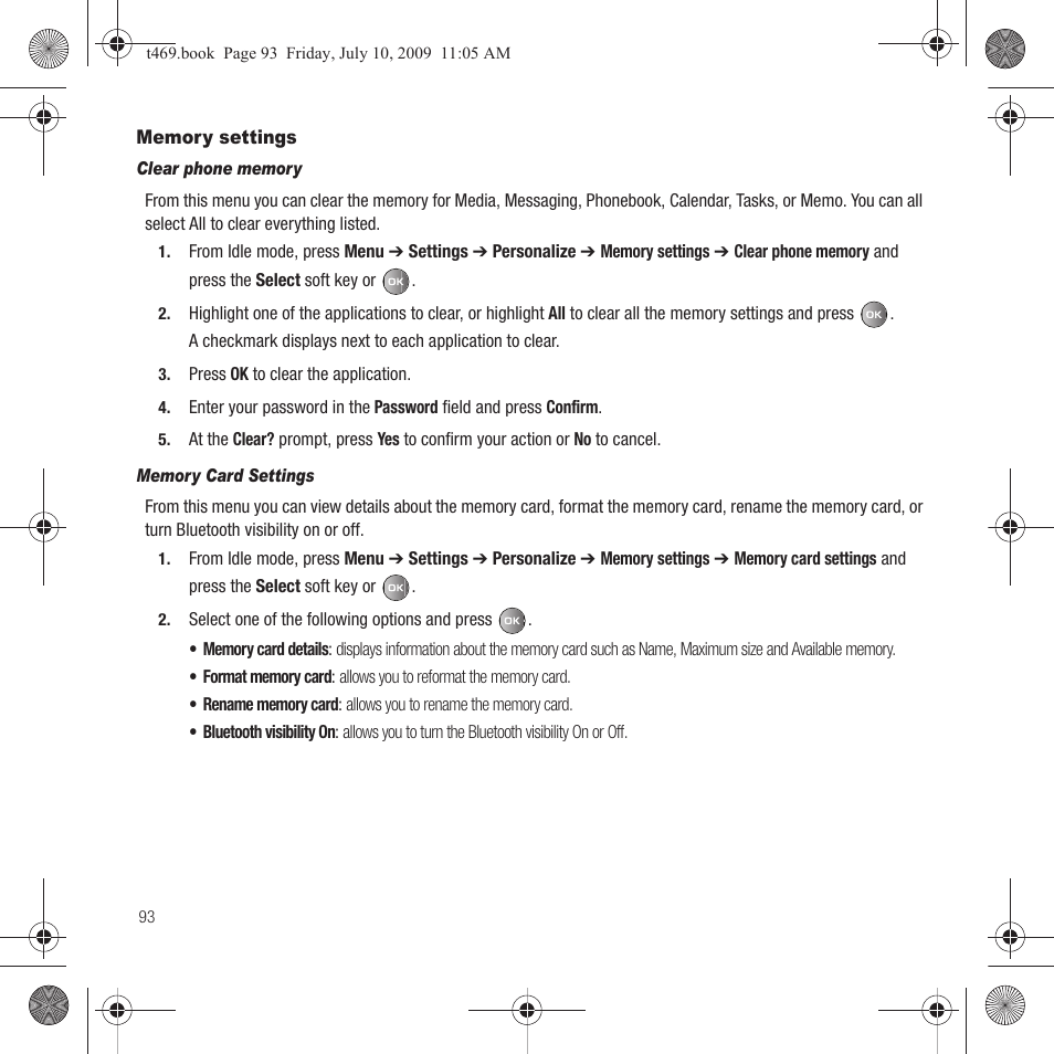 Memory settings | Samsung SGH-T469DAATMB User Manual | Page 96 / 162