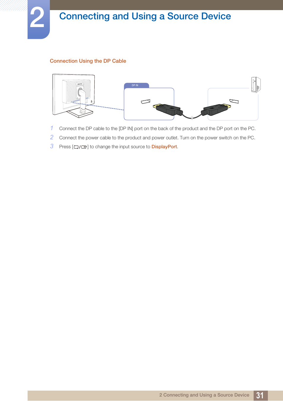 Connecting and using a source device | Samsung LS23C45KDSV-GO User Manual | Page 31 / 96
