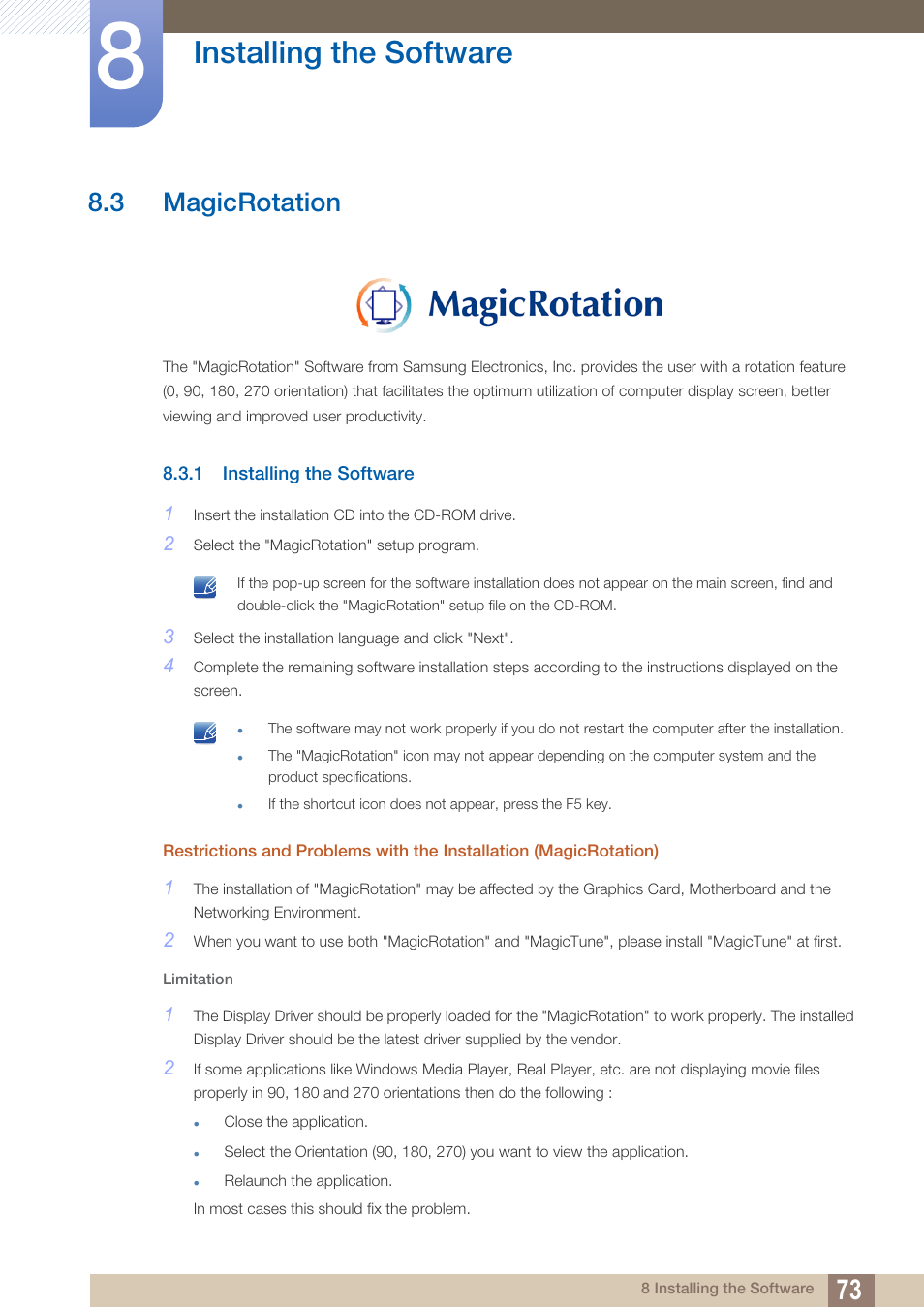 3 magicrotation, 1 installing the software, Magicrotation | Installing the software | Samsung LS23C45KDSV-GO User Manual | Page 73 / 96