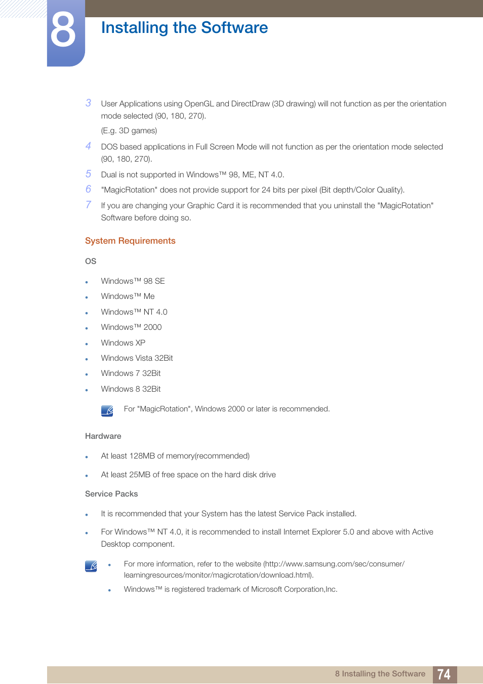 Installing the software | Samsung LS23C45KDSV-GO User Manual | Page 74 / 96