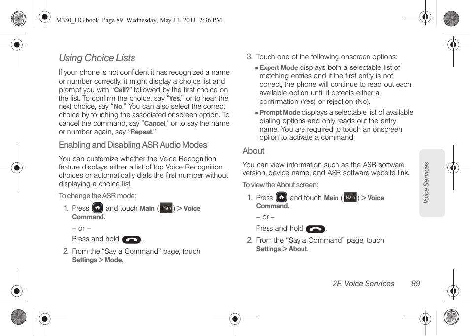 Using choice lists | Samsung SPH-M380ZKASPR User Manual | Page 101 / 192